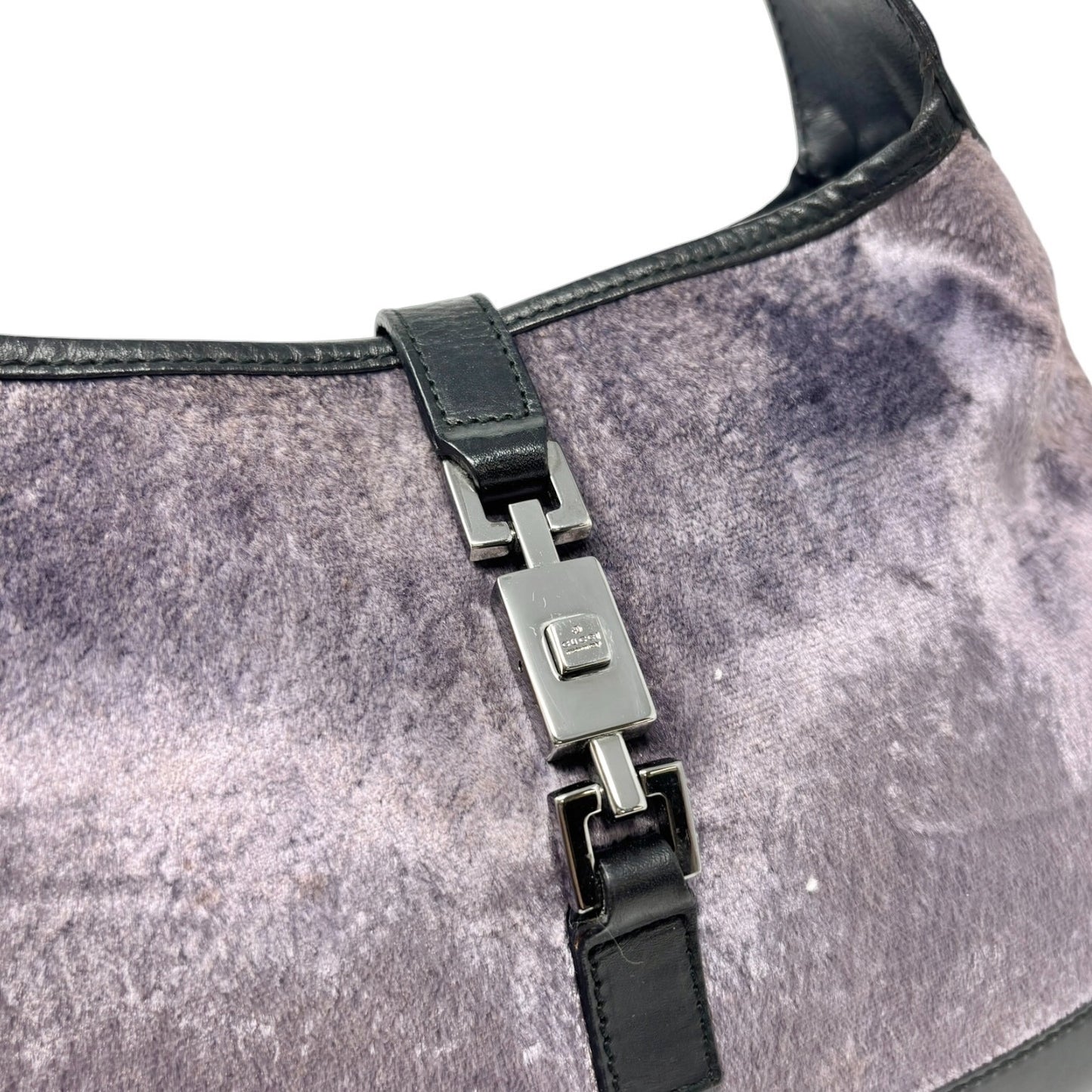 GUCCI Vintage Logo Jackie Velour Shoulder Bag Handbag Purple Black 902061