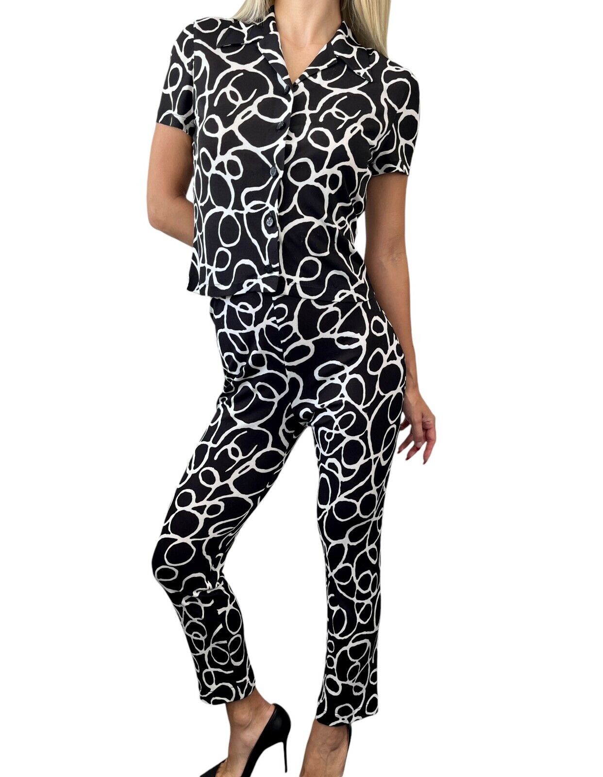 CHANEL Vintage 98S CC Logo Top Pants Set Suits #38 Black Viscose Rank AB