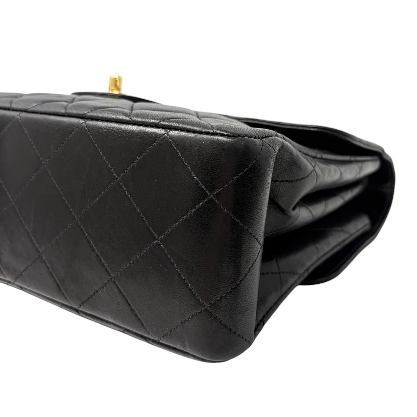 CHANEL Vintage CC Logo Quilted Double Flap Shoulder Bag Black Leather 902096