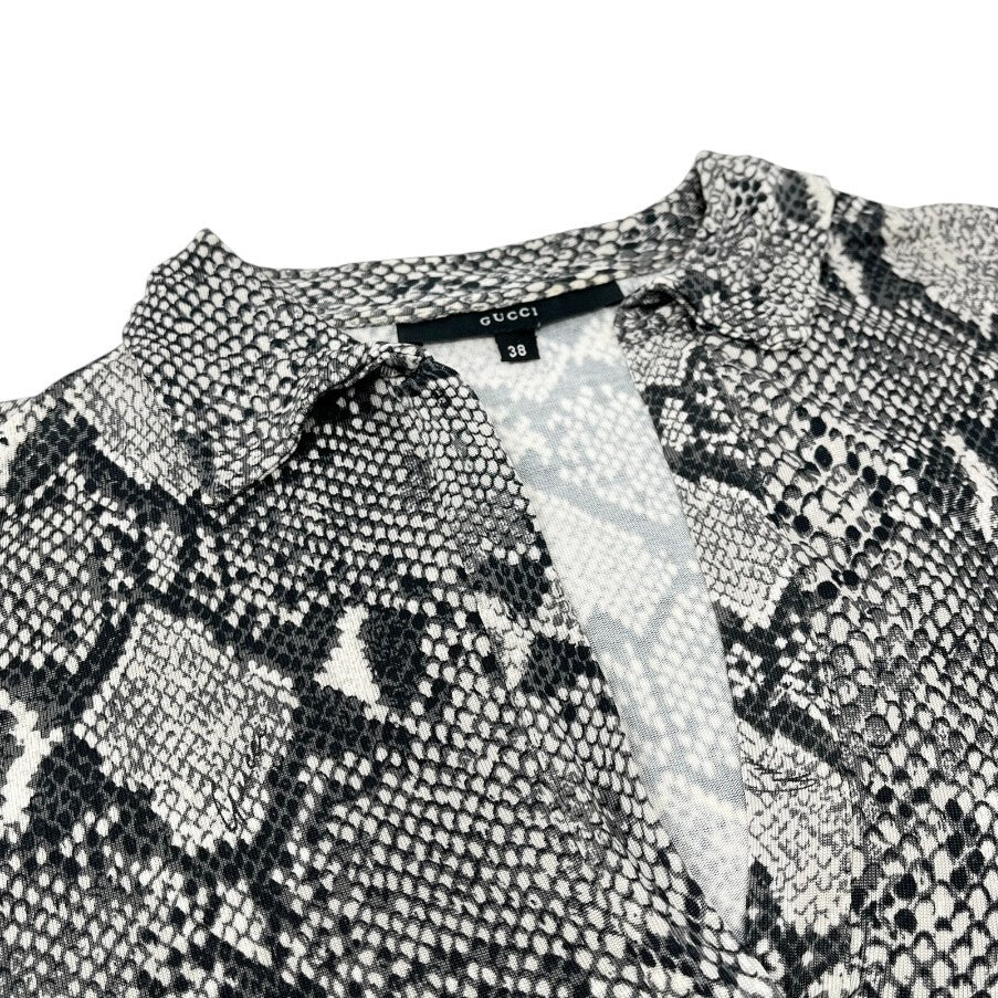 GUCCI Vintage Long Sleeve Shirt Top #38 Gray Blouse Viscose V-neck Rank AB