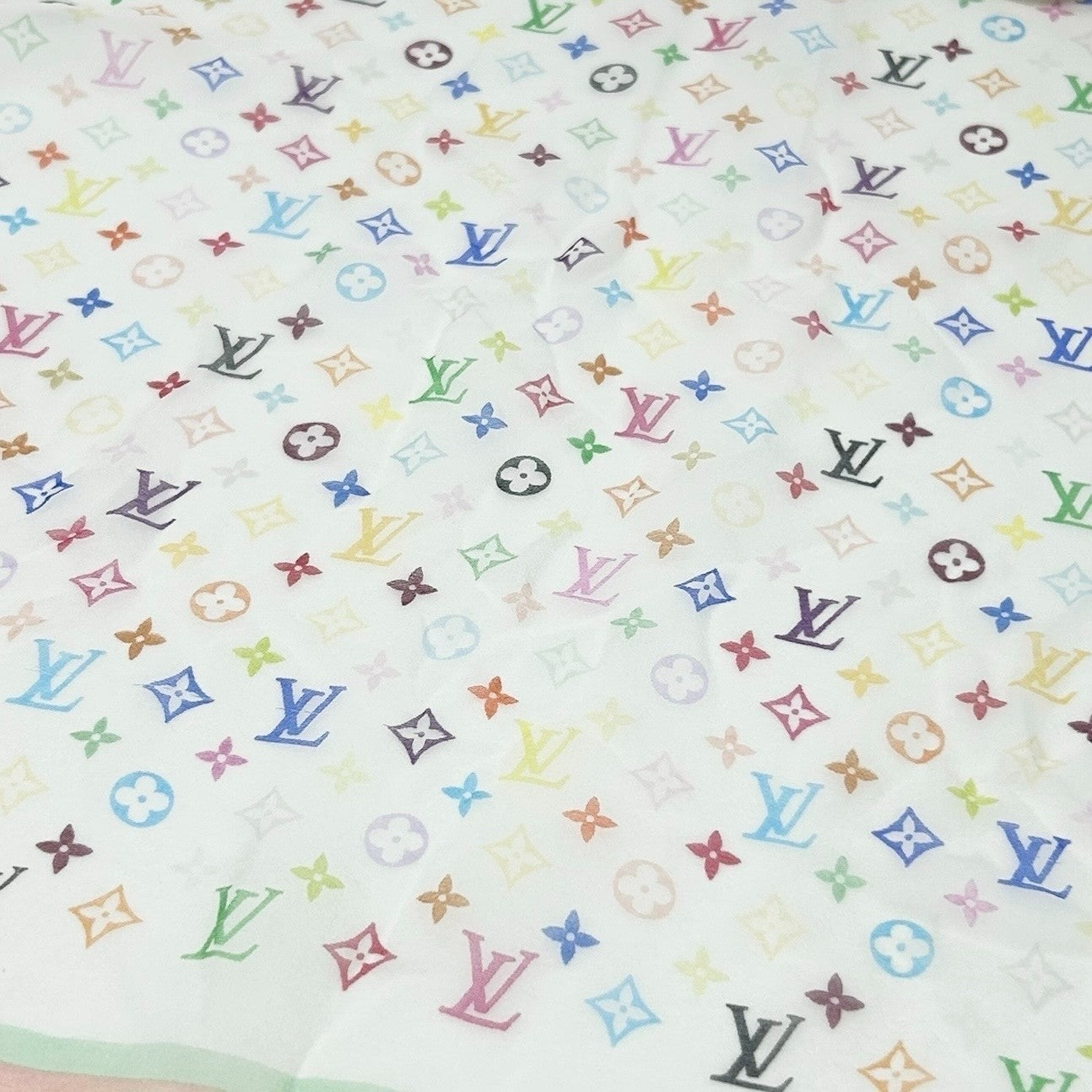 LOUIS VUITTON Vintage LV Logo Monogram Scarf Wrap Shawl Multicolor Silk