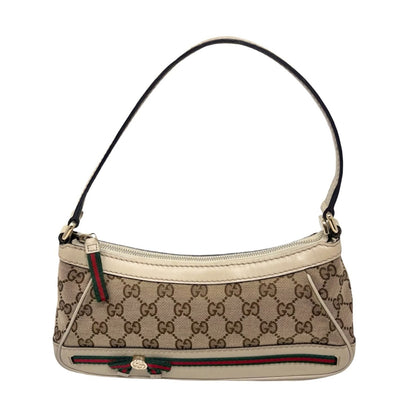 GUCCI Vintage GG Monogram Web Stripe Canvas Shoulder Bag Beige Ribbon 902290