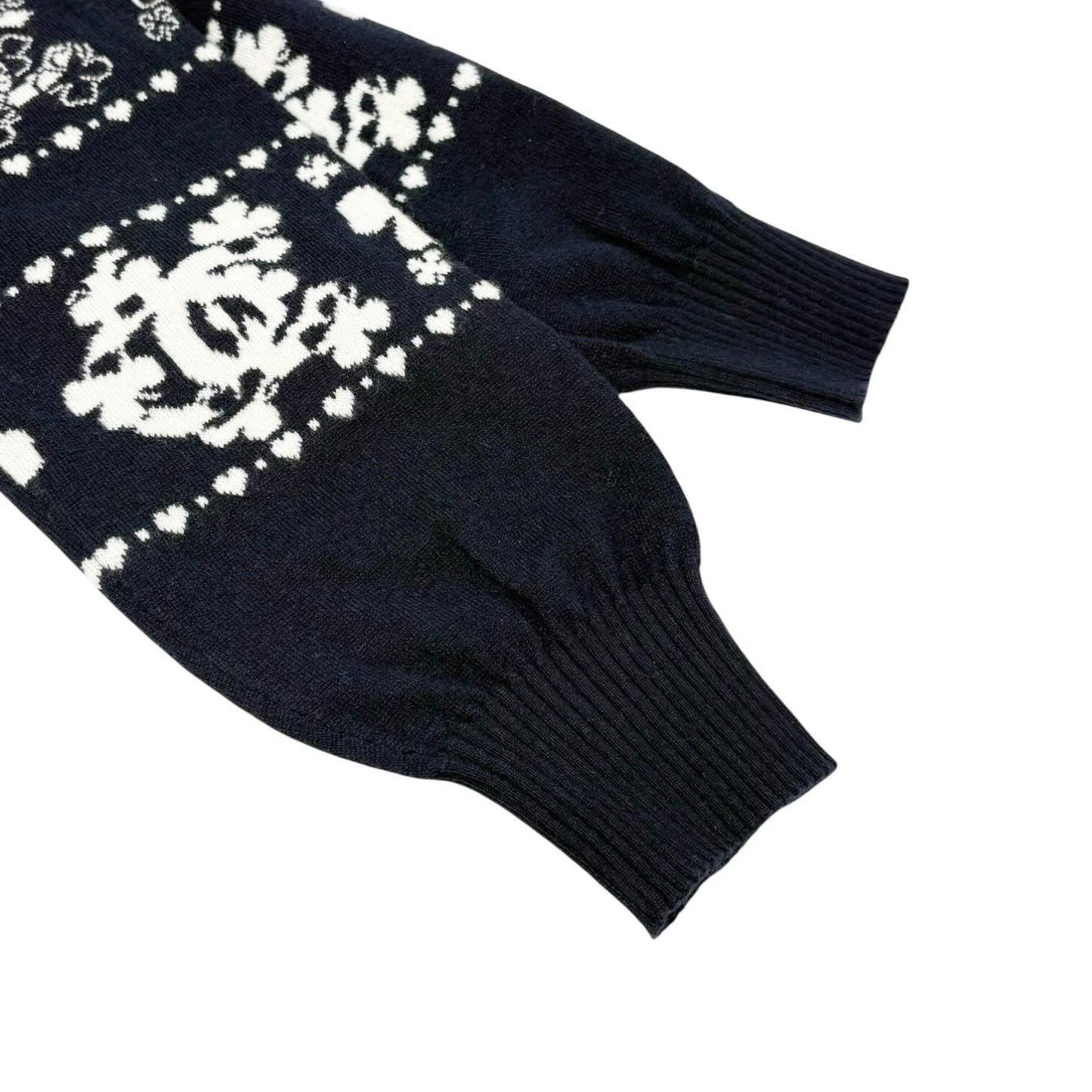 CHANEL Vintage P63037 CC Logo Cashmere Knit Sweater Top #46 Dark Blue Clover