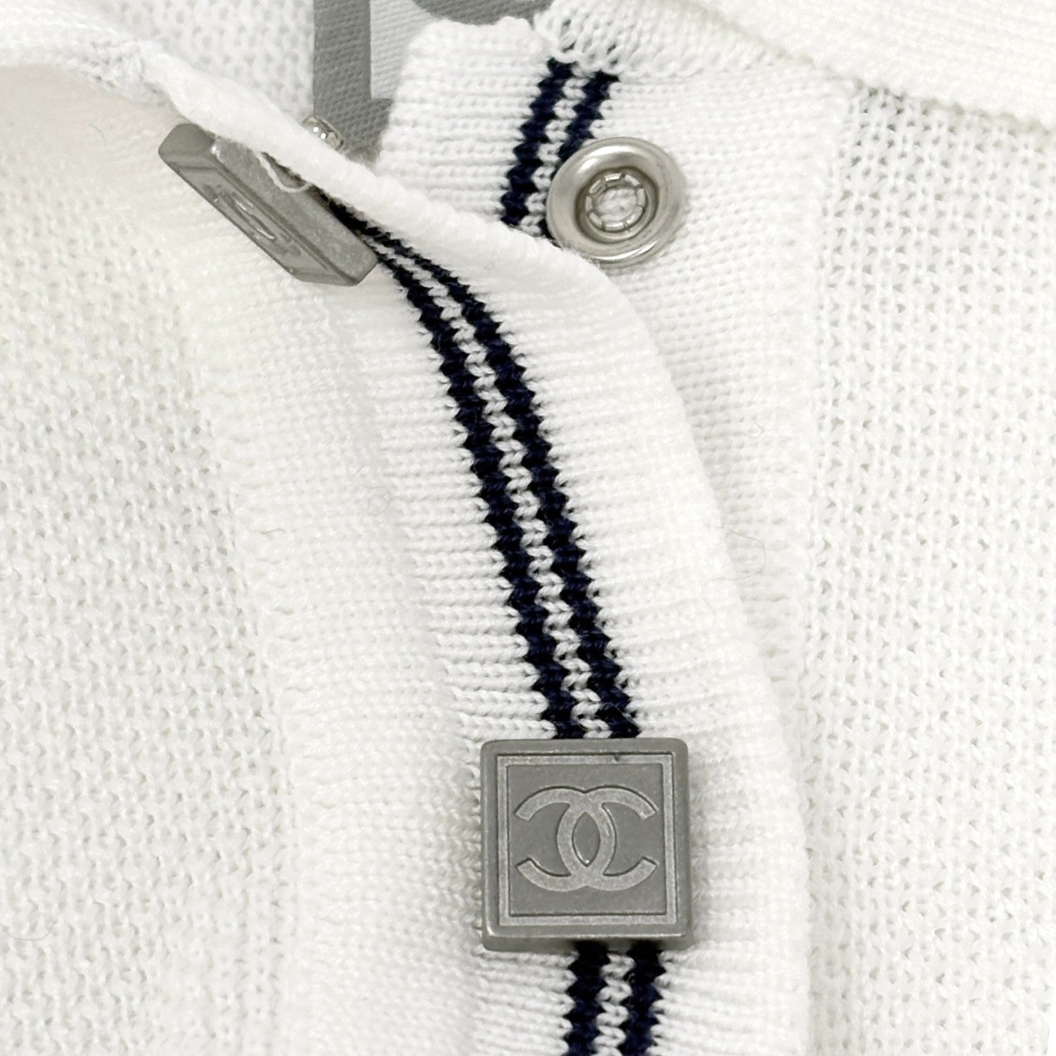 CHANEL Sport Vintage 05P CC Logo Polo T-shirt Top #38 Tennis Racket White Blue