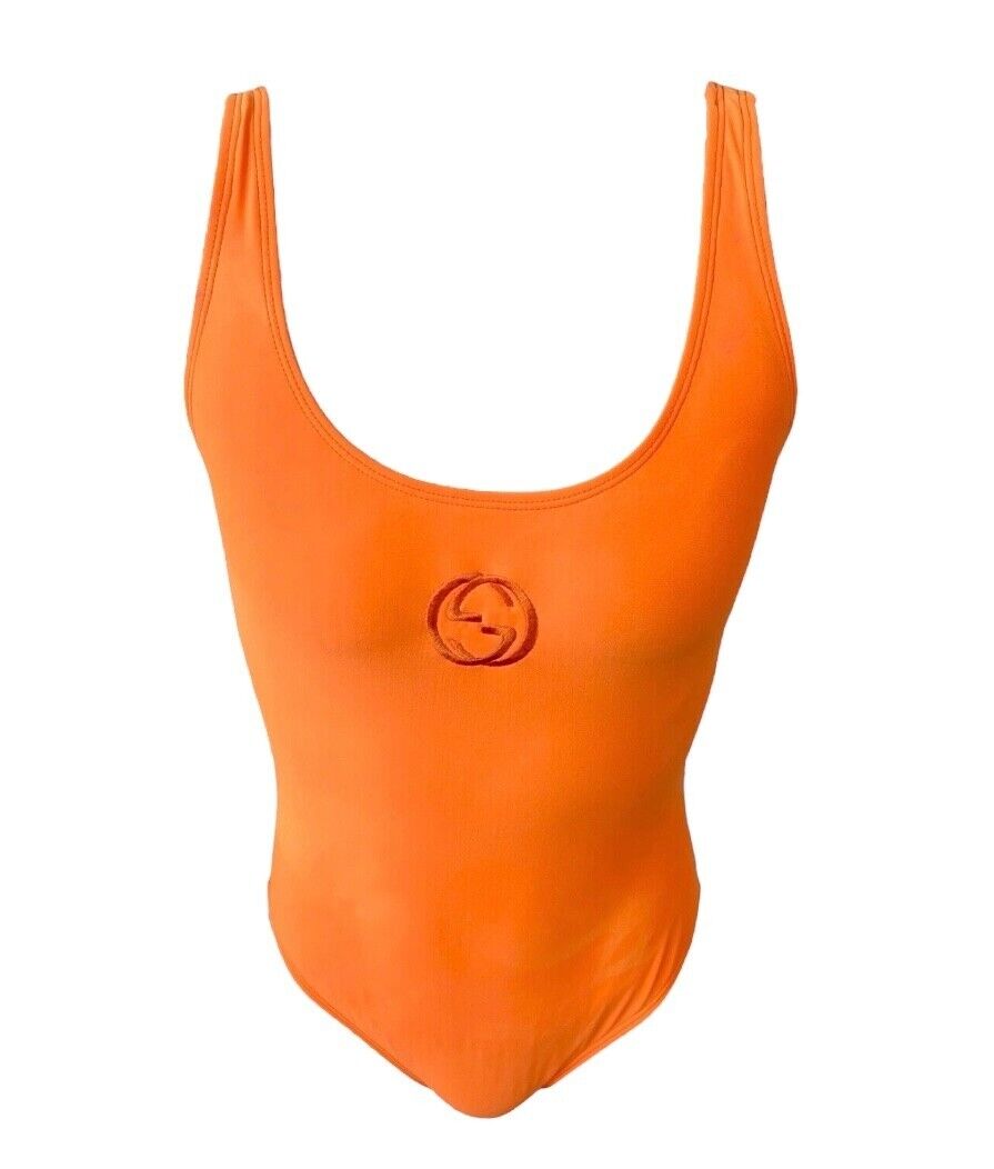 GUCCI Vintage GG Interlocking Logo Swimwear Swimsuit #XS One Piece Orange RankB