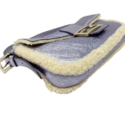 FENDI Vintage Mamma Baguette Metallic Shearling Shoulder Bag Purple 902830