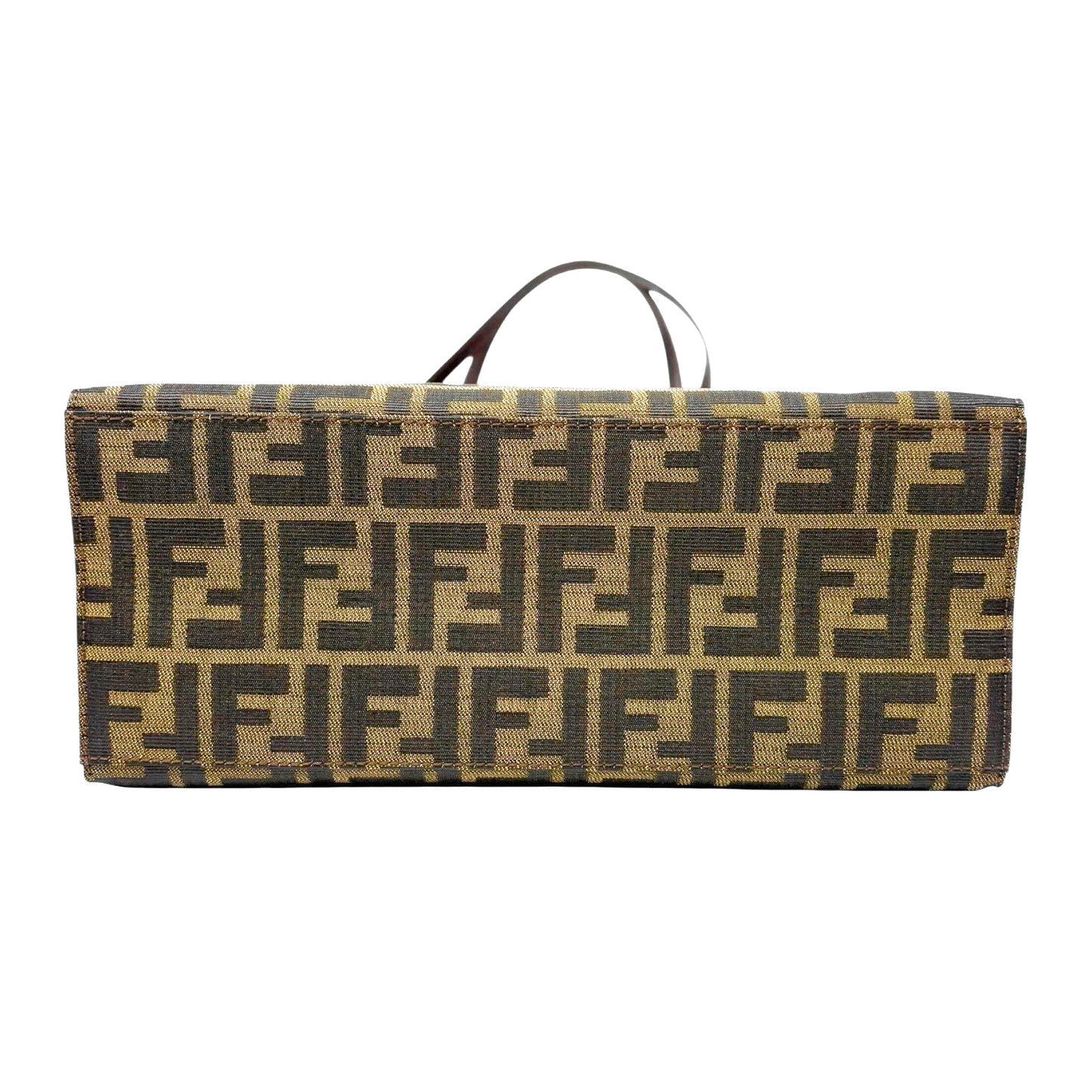 Fendi Vintage Zucca Canvas Tote Shoulder Bag Brown FF Logo Monogram Leather