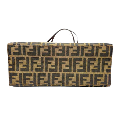 Fendi Vintage Zucca Canvas Tote Shoulder Bag Brown FF Logo Monogram Leather