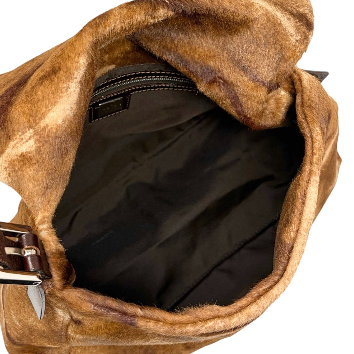 FENDI Vintage FF Logo Mamma Baguette Pony Calf Hair Shoulder Bag Brown 902915