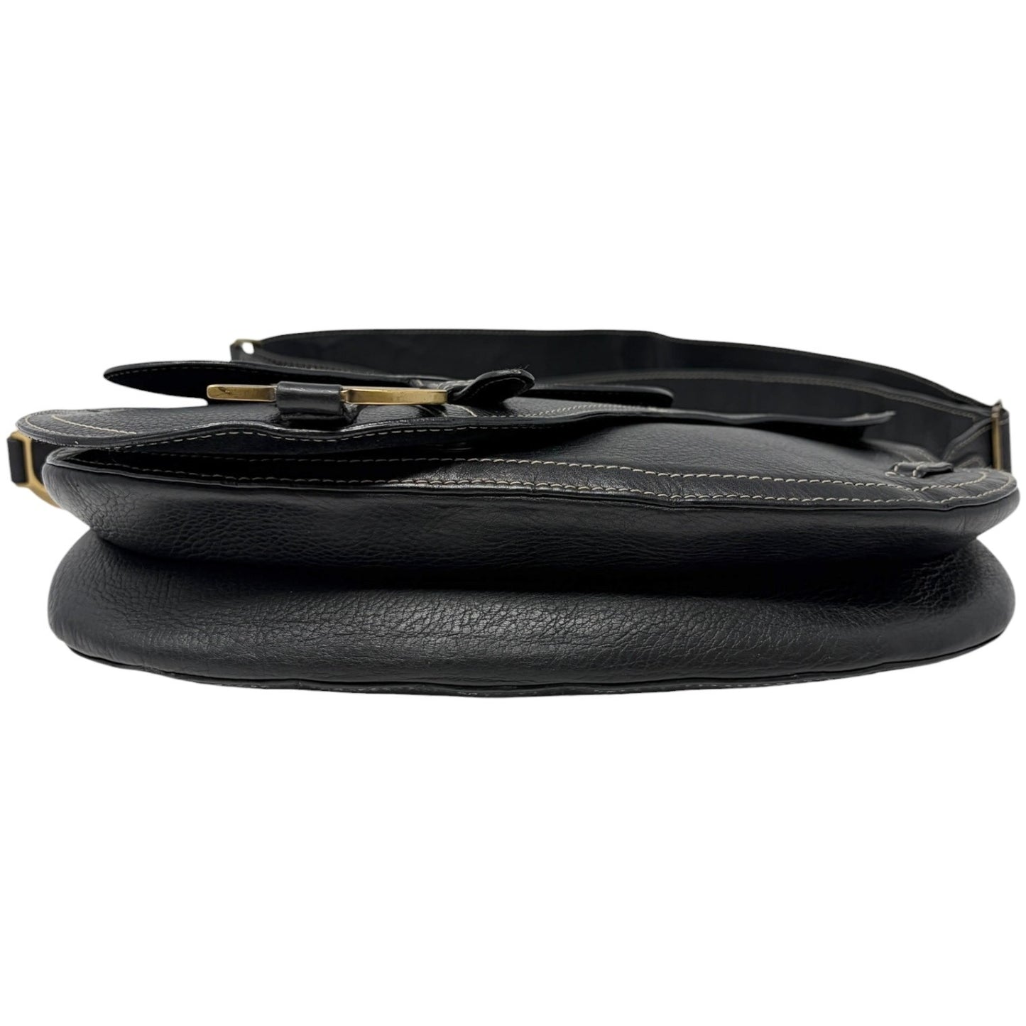 Christian Dior Vintage 2002 Double Saddle Leather Shoulder Bag Black Stitch