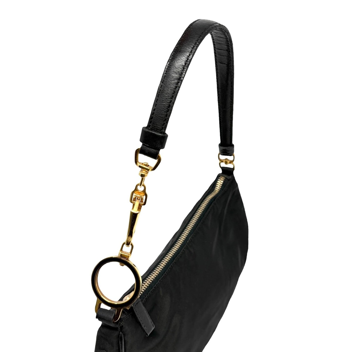 PRADA Vintage Mini Shoulder Nylon Bag Handbag Pochette Black Gold Logo