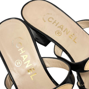 CHANEL Vintage CC Logo Sandals Heels #36.5 US 6.5 Beige Pantent Leather Rank AB