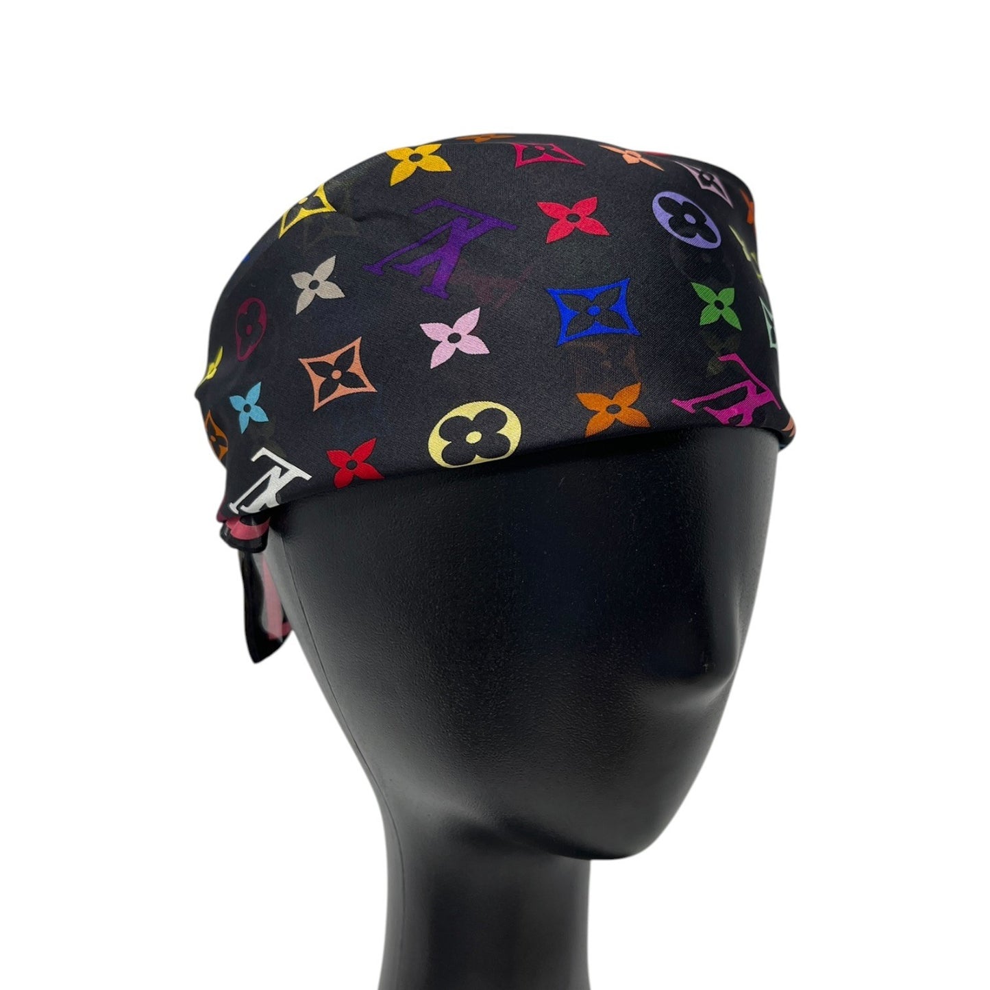 LOUIS VUITTON Vintage LV Logo Monogram Multicolor Scarf Wrap Black Silk 902226