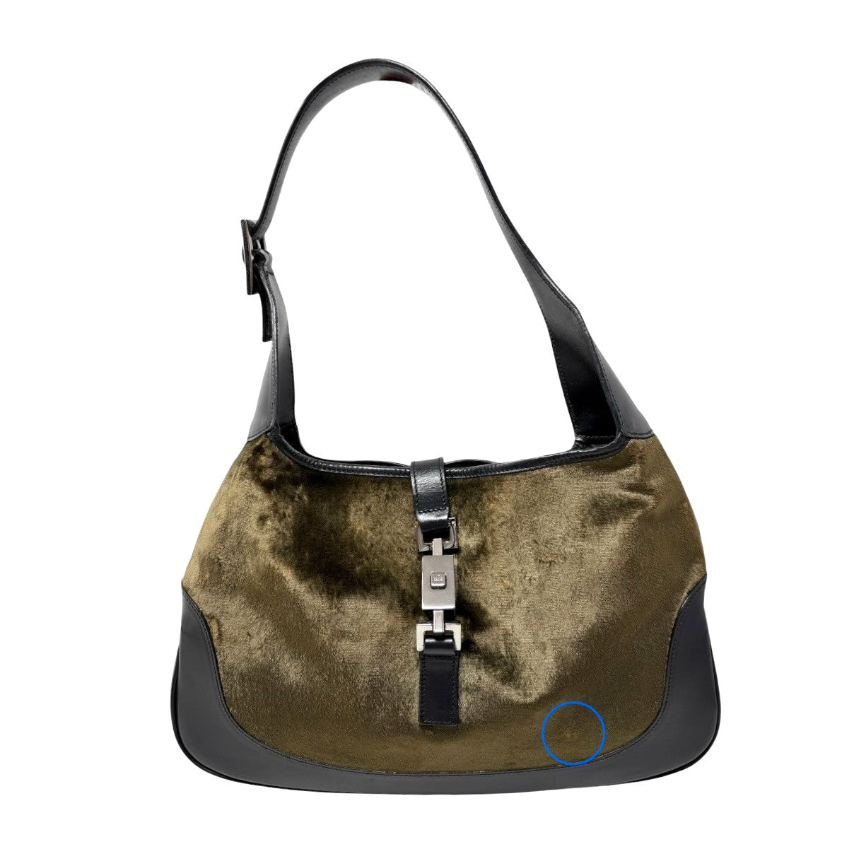 GUCCI Vintage Jackie Velour Shoulder Bag Handbag Green Black Leather 901870