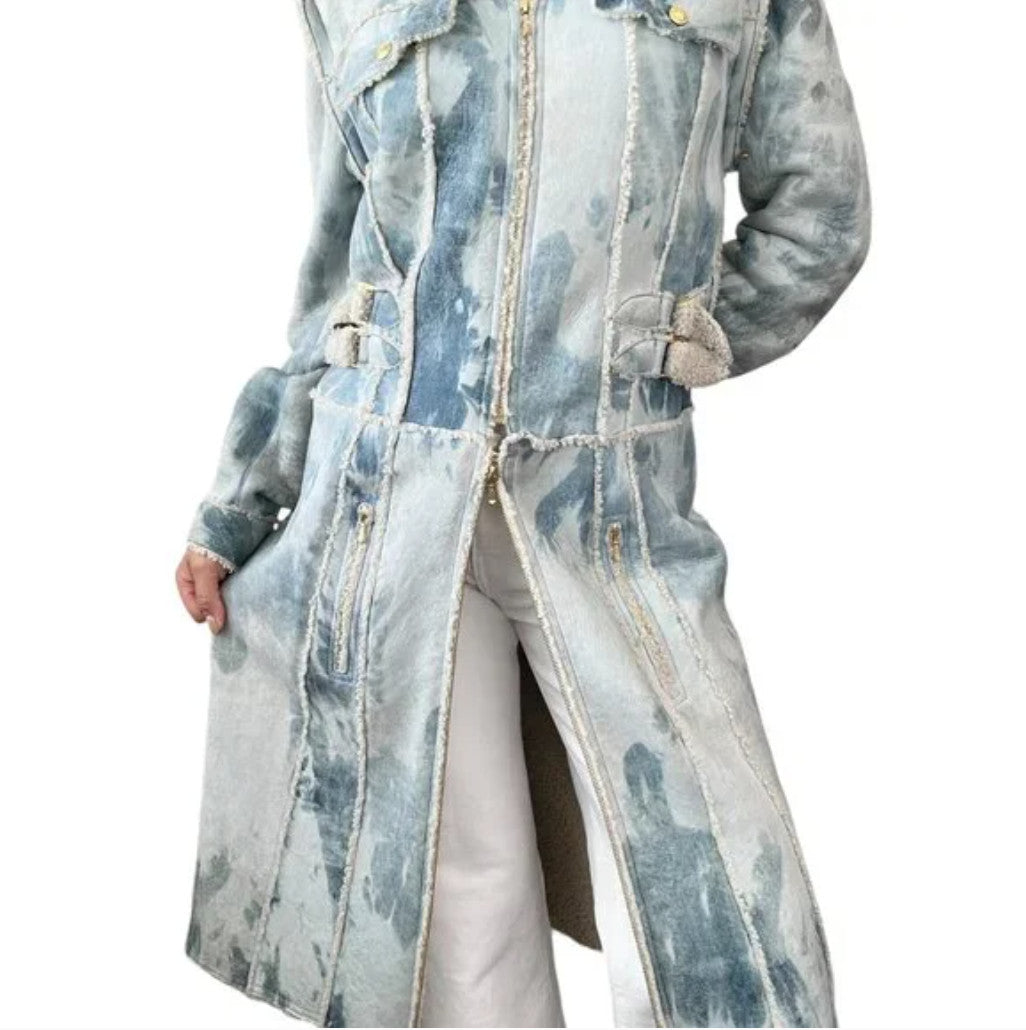 Christian Dior Vintage 2000 Tie-Dye Mouton Long Jacket Coat #40 Light Blue