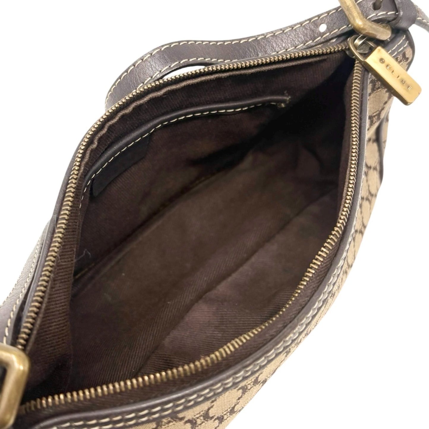CELINE Vintage Macadam Logo Mini Shoulder Bag Brown Canvas Leather 902291
