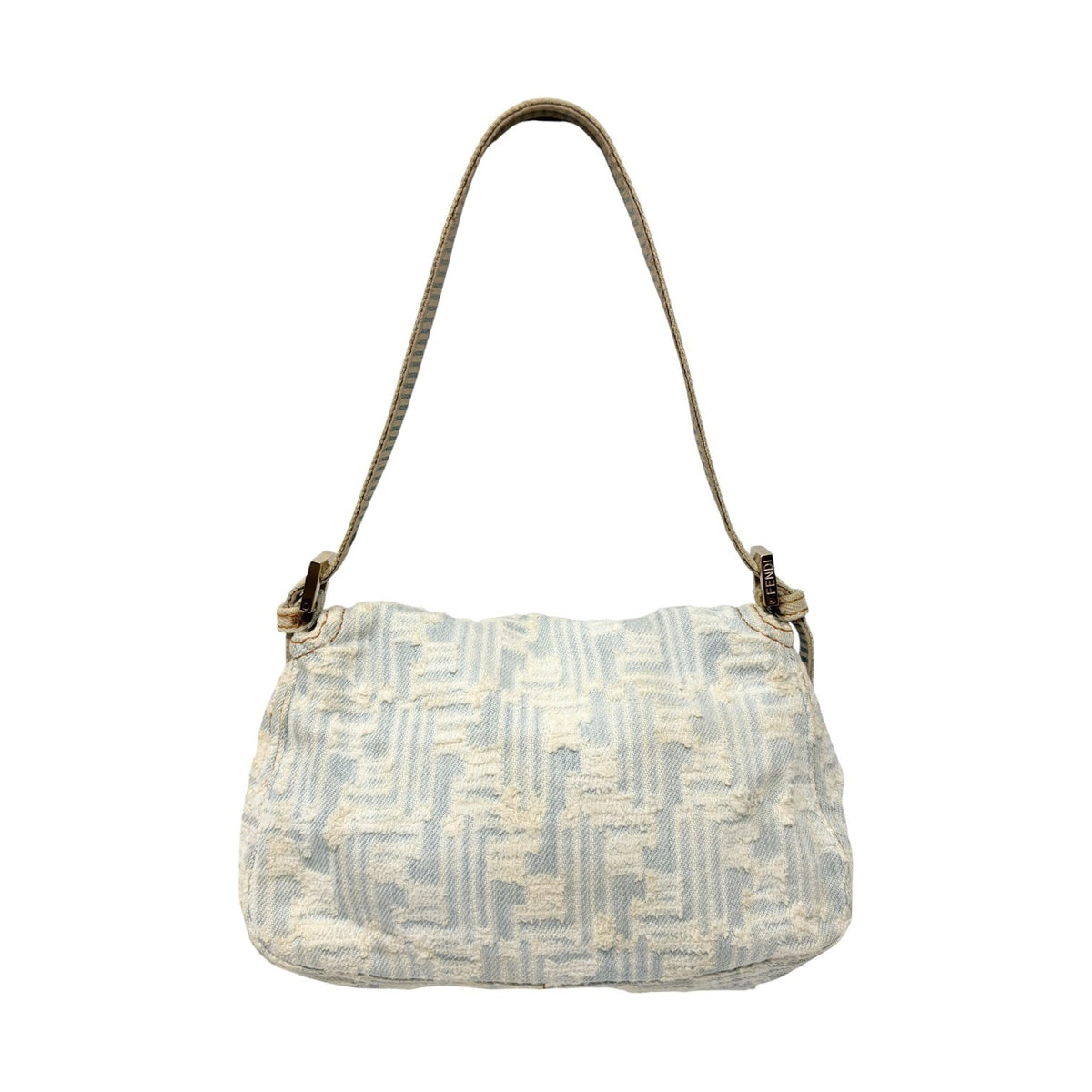 FENDI Vintage FF Zucca Monogram Denim Mamma Baguette Shoulder Bag Blue 902483
