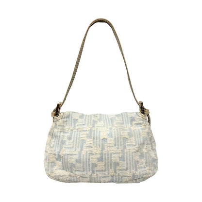 FENDI Vintage FF Zucca Monogram Denim Mamma Baguette Shoulder Bag Blue 902483