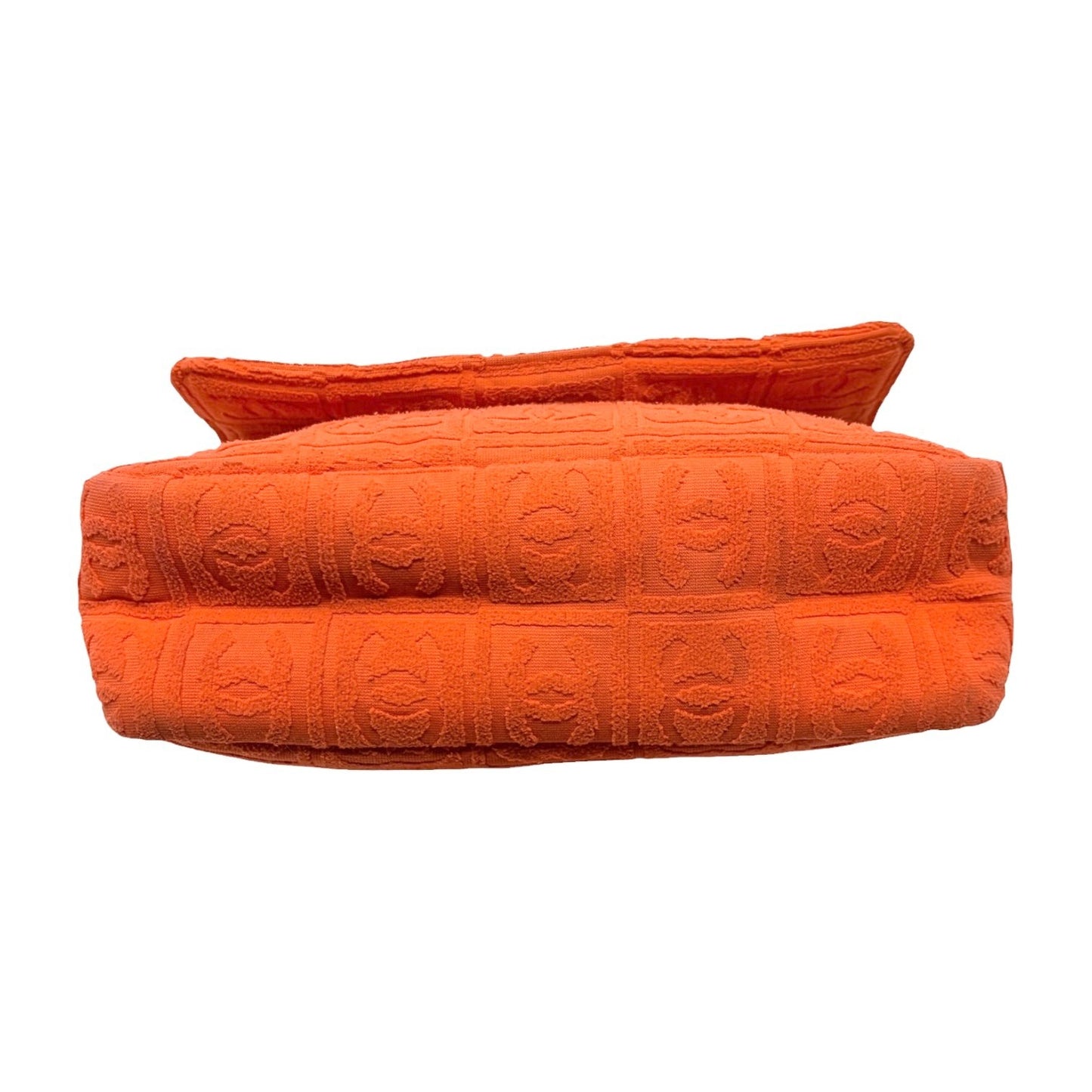 CHANEL Vintage 02S CC Logo Chain Shoulder Bag Terry Cloth Orange White 901896