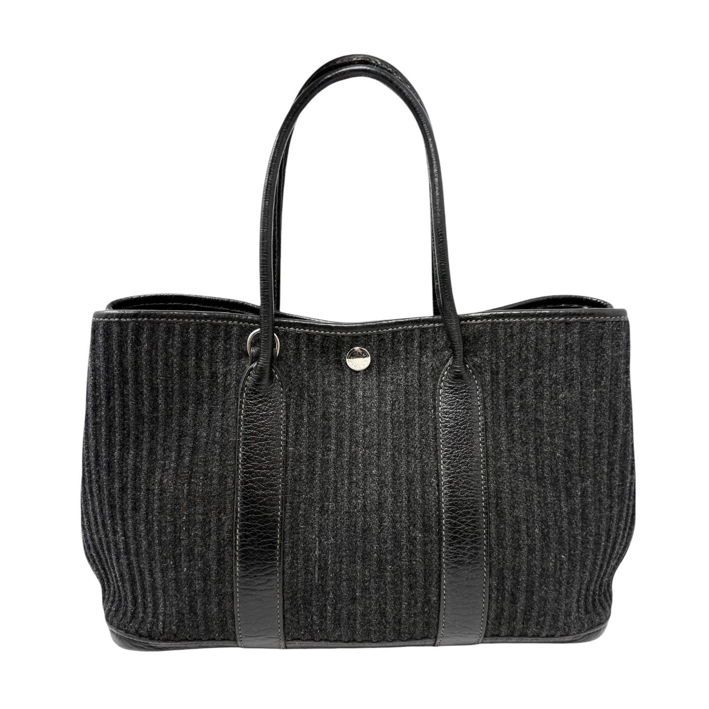 HERMES Vintage Ribbed Wool Garden Party 30 PM 2way Bag Black Silver Leather