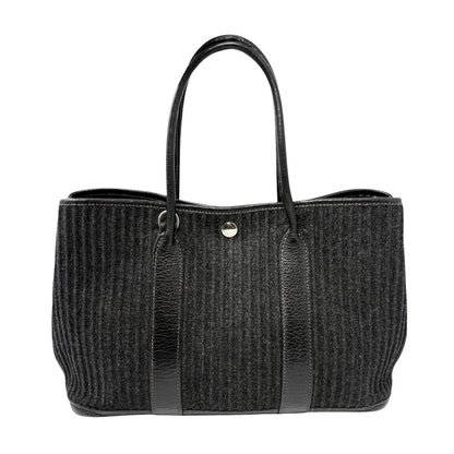 HERMES Vintage Ribbed Wool Garden Party 30 PM 2way Bag Black Silver Leather