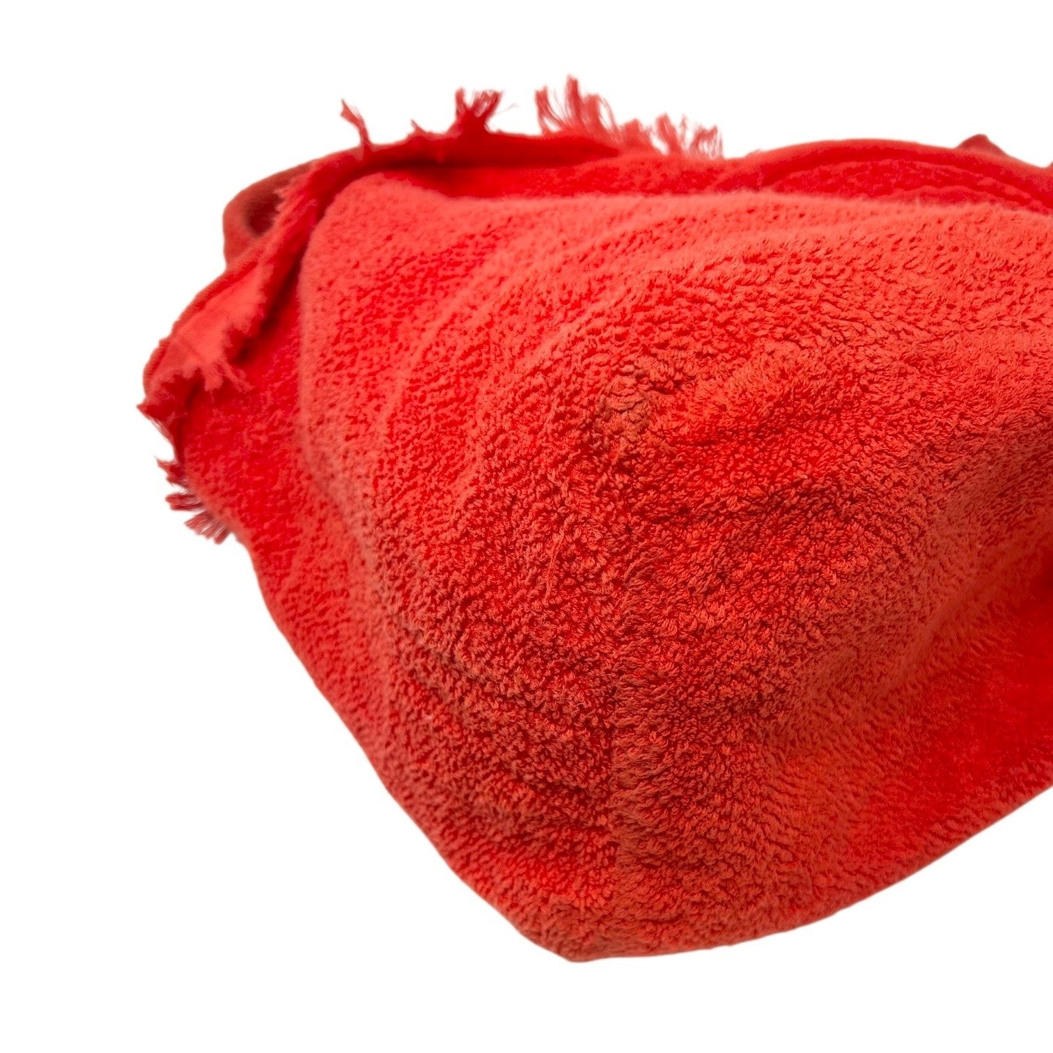 CHANEL Vintage CC Logo Beach Tote Shoulder Bag Red Cotton Terry Cloth Fringe