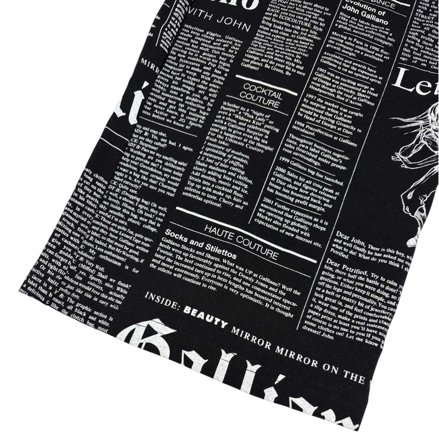 John Galliano Vintage Newspaper Print Hoodie Top Pants Set #XS Black 902549