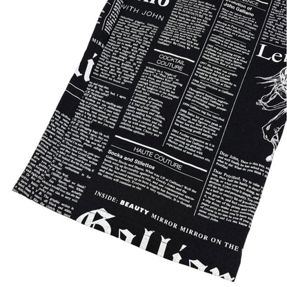 John Galliano Vintage Newspaper Print Hoodie Top Pants Set #XS Black 902549