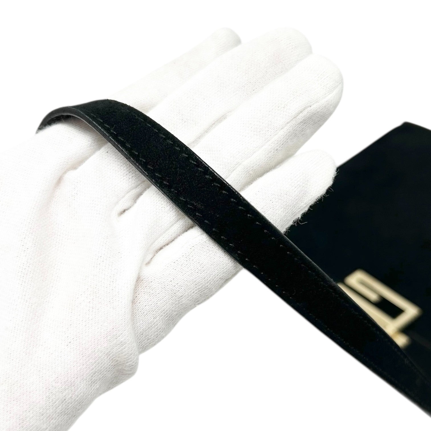 GUCCI Vintage G Square Logo Shoulder Bag Handbag Black Gold Suede Leather