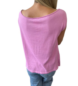 CHANEL Vintage 07P CC Summer Knit Circle Logo Top #36 Stitch Pink Cotton RankAB