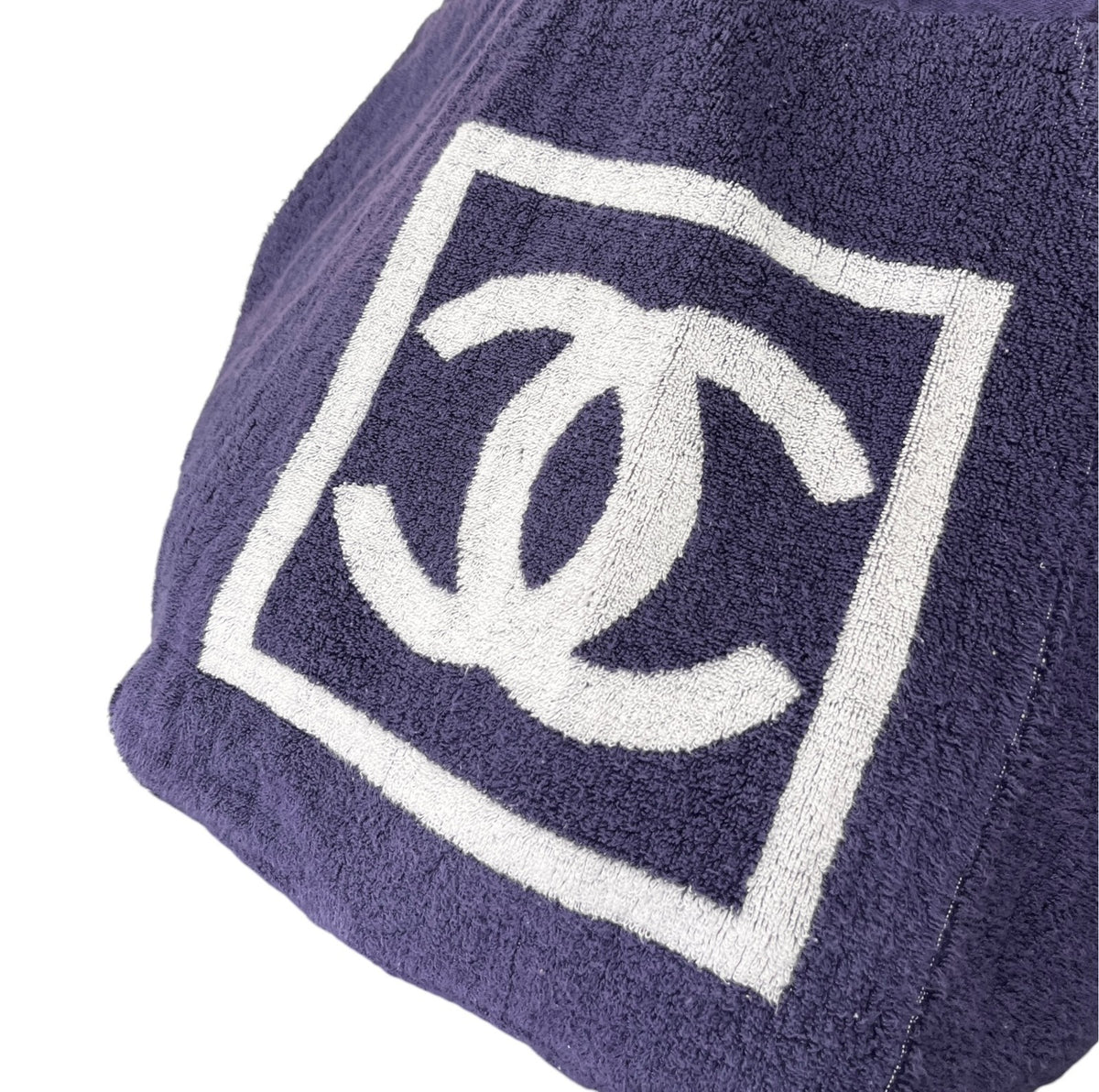 CHANEL Sport Vintage CC Big Logo Beach Terry Cloth Tote Bag Dark Blue 902369