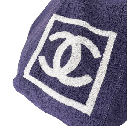 CHANEL Sport Vintage CC Big Logo Beach Terry Cloth Tote Bag Dark Blue 902369
