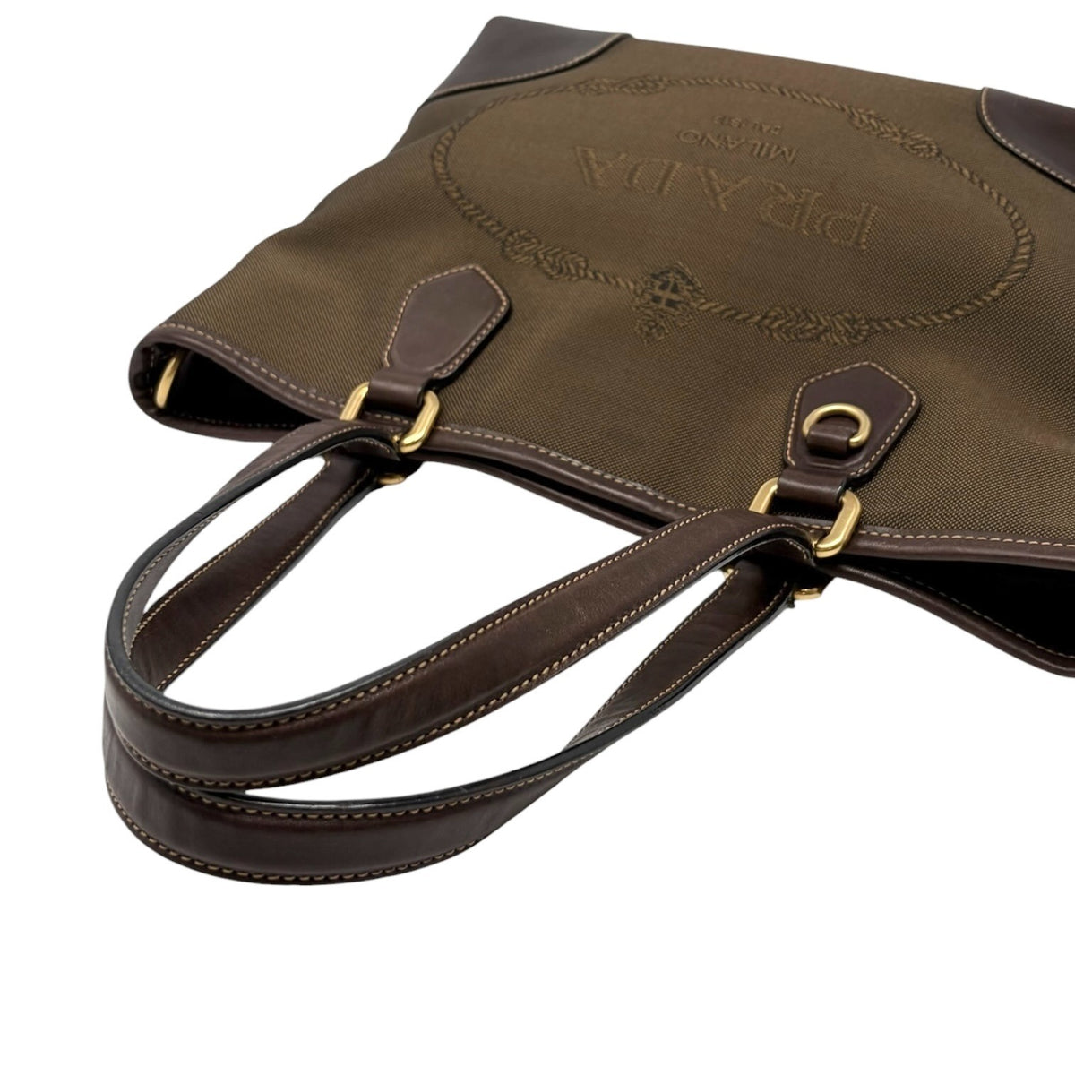 PRADA Vintage Triangle Logo Milano Jacquard Shoulder Tote Bag Brown 902457
