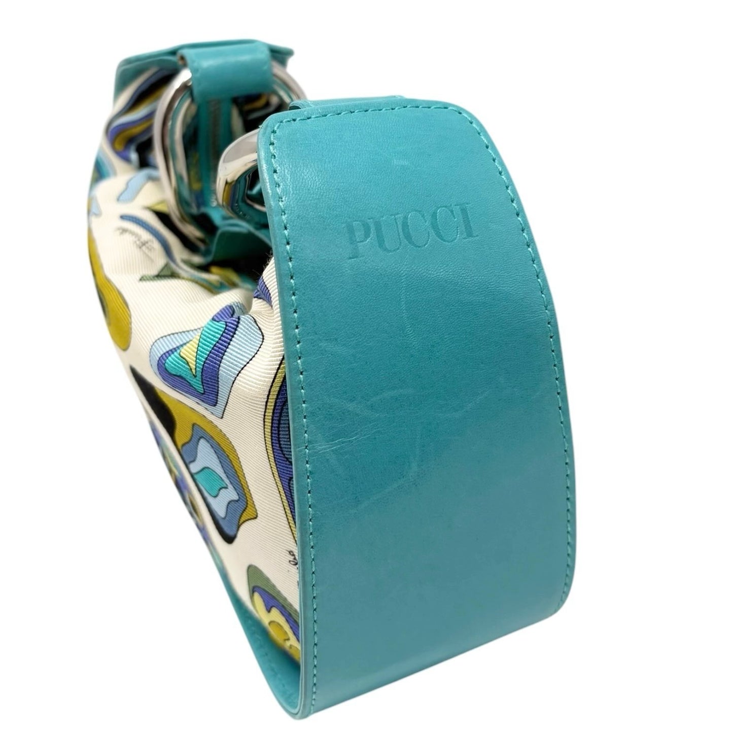 EMILIO PUCCI Vintage Logo Abstract Blue Print Multicolor Hobo Mini Bag Handbag