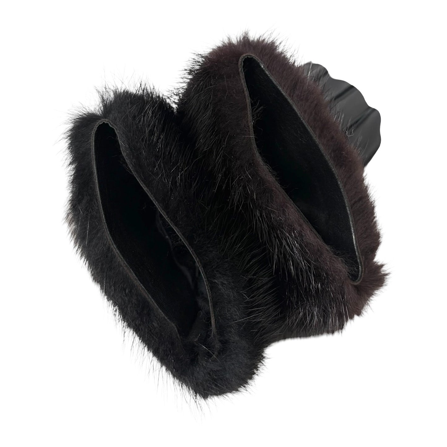 GUCCI Vintage Horsebit Fur Trim Lambskin Leather Gloves #7 Black Silver 902097
