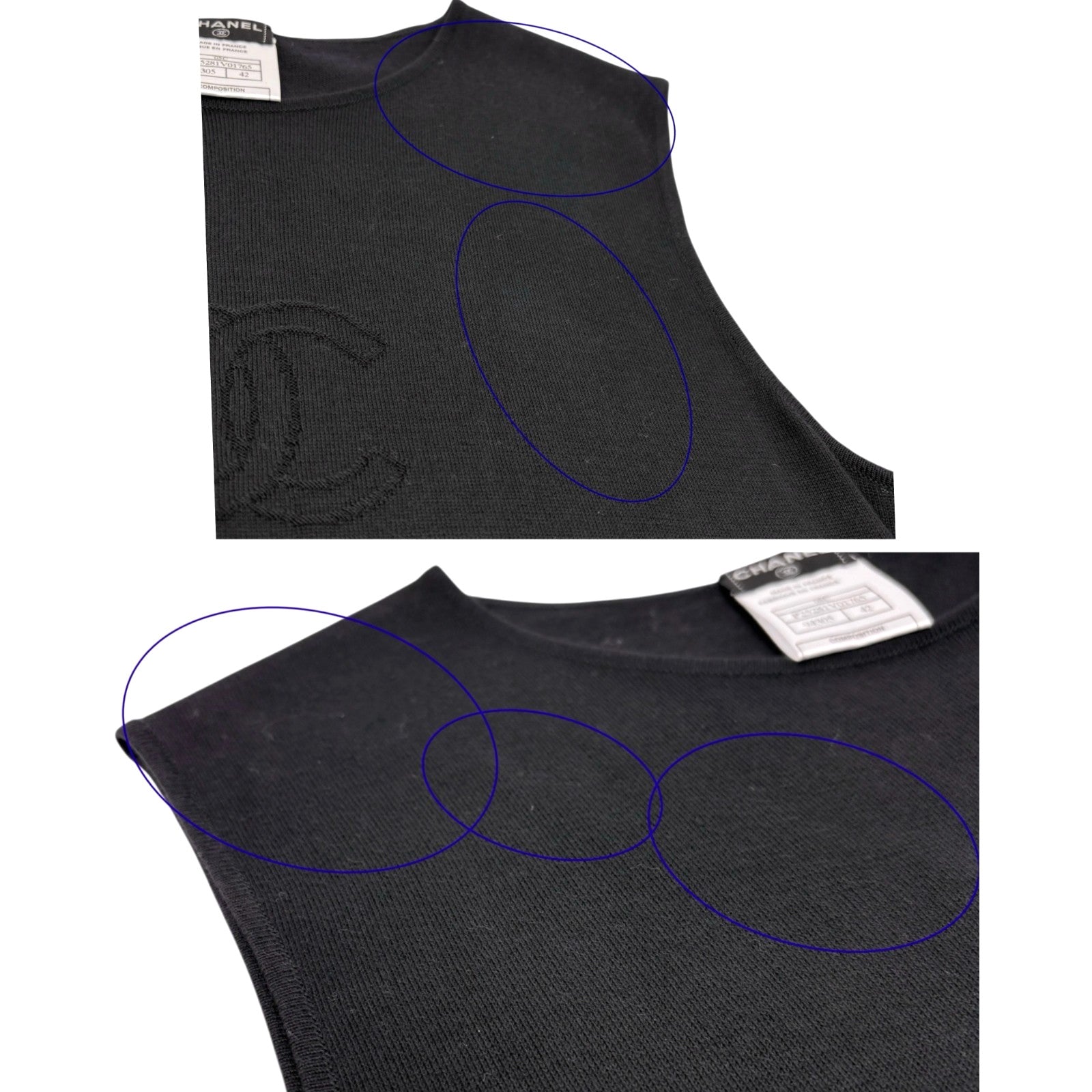 CHANEL Vintage 05C CC Logo T-shirt Knit Tank Top #42 Black Cotton Stitch