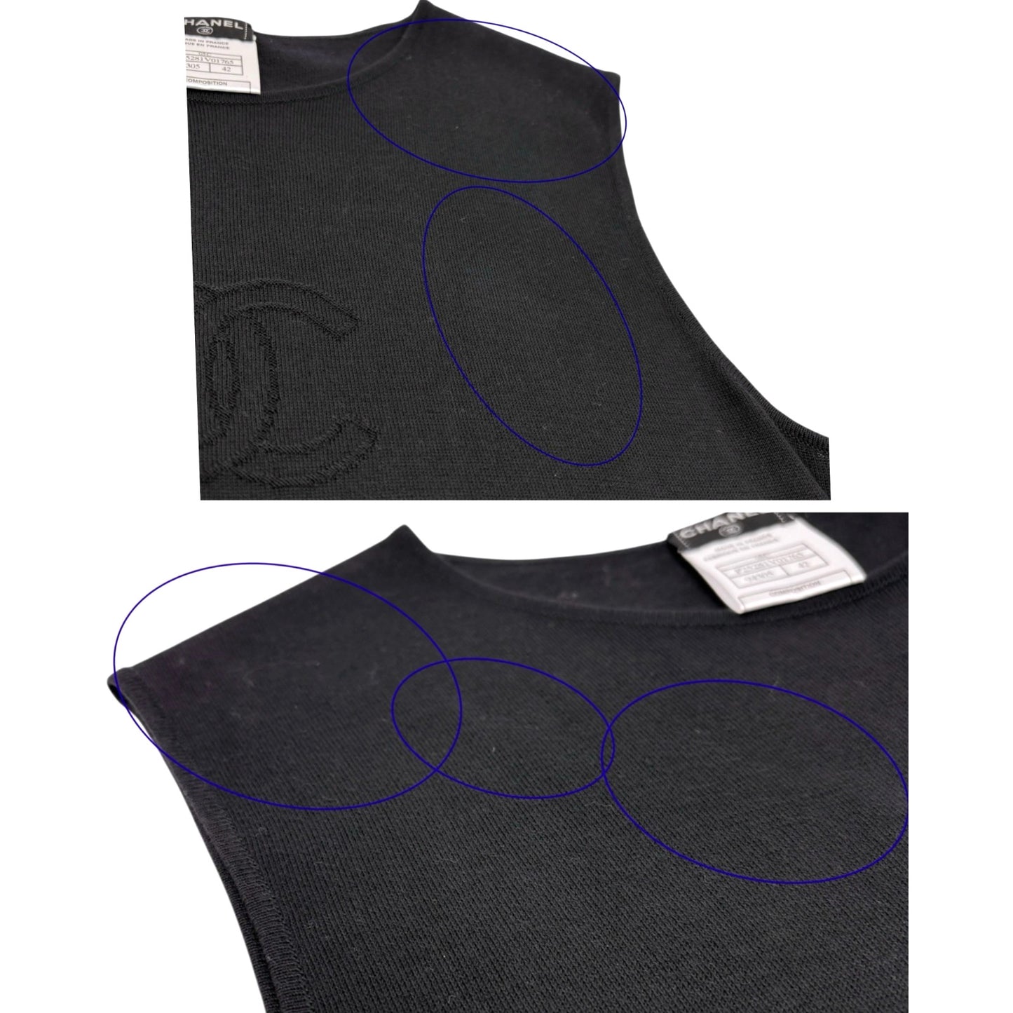 CHANEL Vintage 05C CC Logo T-shirt Knit Tank Top #42 Black Cotton Stitch