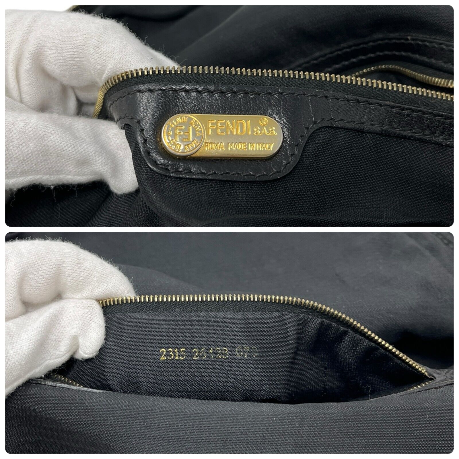 FENDI Vintage FF Logo Backpack Zip Black Green Suede Leather Front Pocket