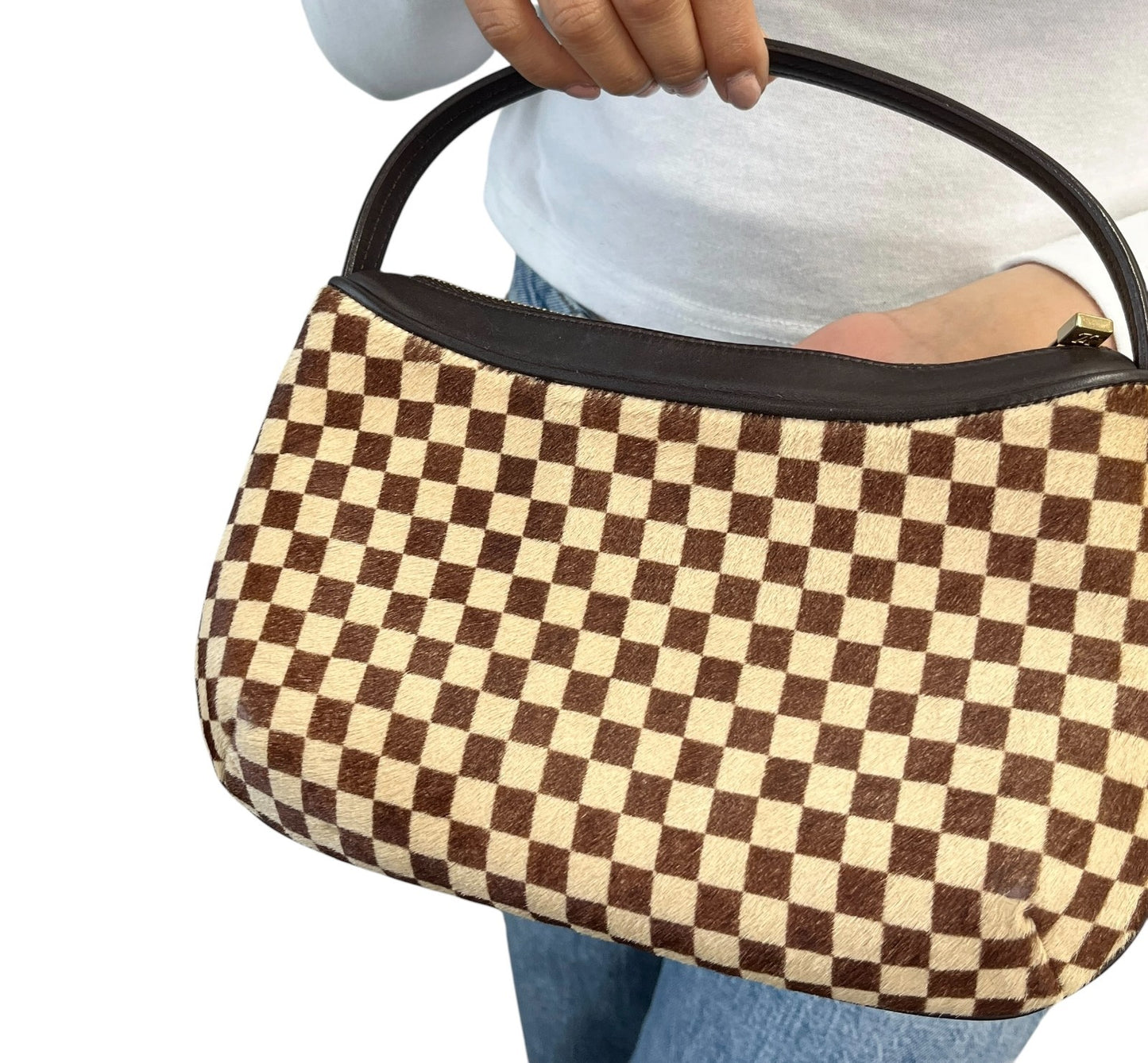 LOUIS VUITTON Vintage Damier Sauvage Tigre Pony Calf Hair Mini Bag Brown Beige
