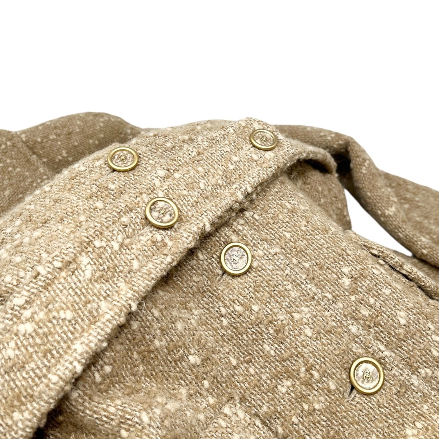 CHANEL Vintage 01A CC Logo Tweed Alpaca Blazer Coat Jacket #38 Light Brown