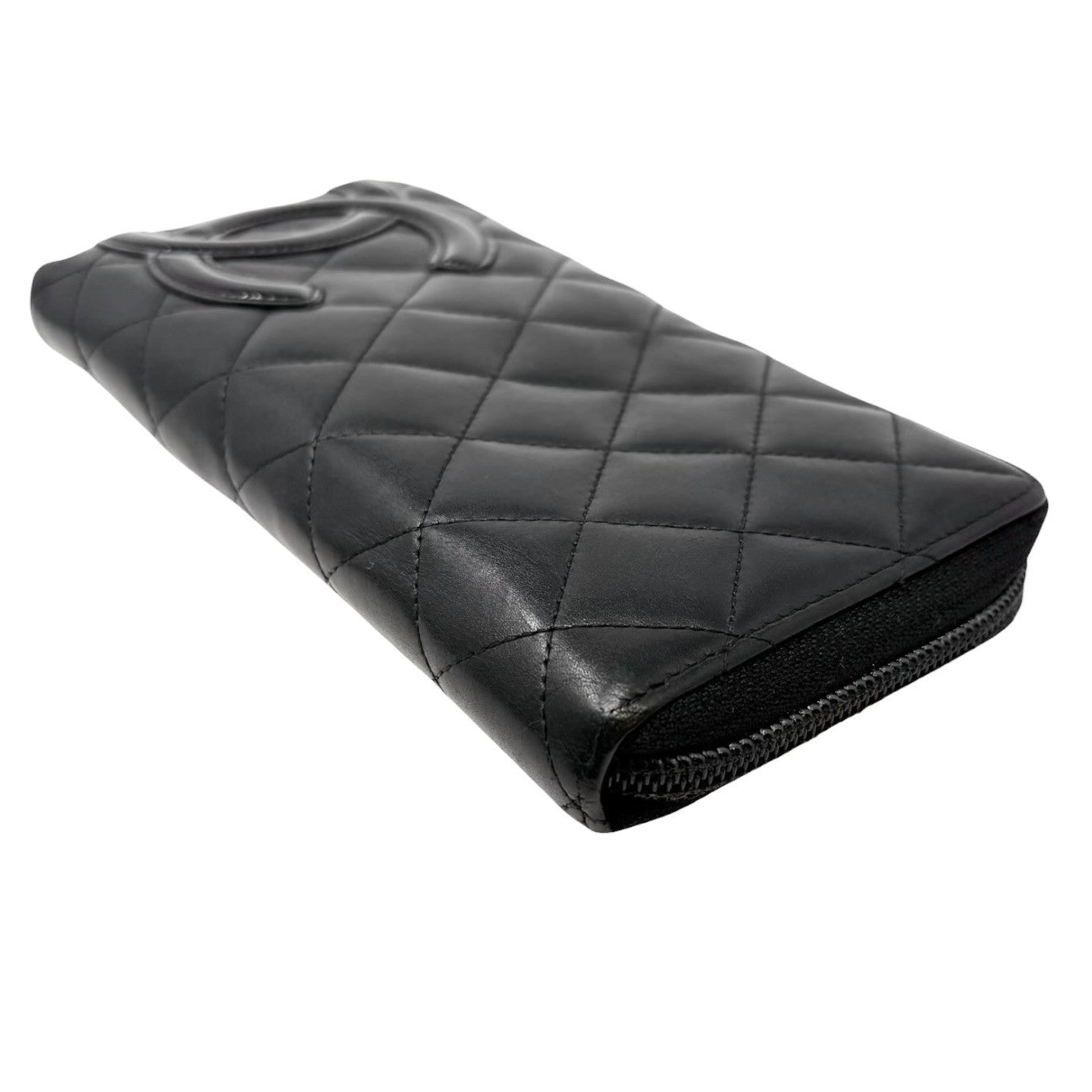 CHANEL Vintage Cambon Line CC Logo Quilted Wallet Black Pink Leather 901969