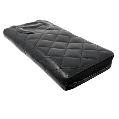 CHANEL Vintage Cambon Line CC Logo Quilted Wallet Black Pink Leather 901969