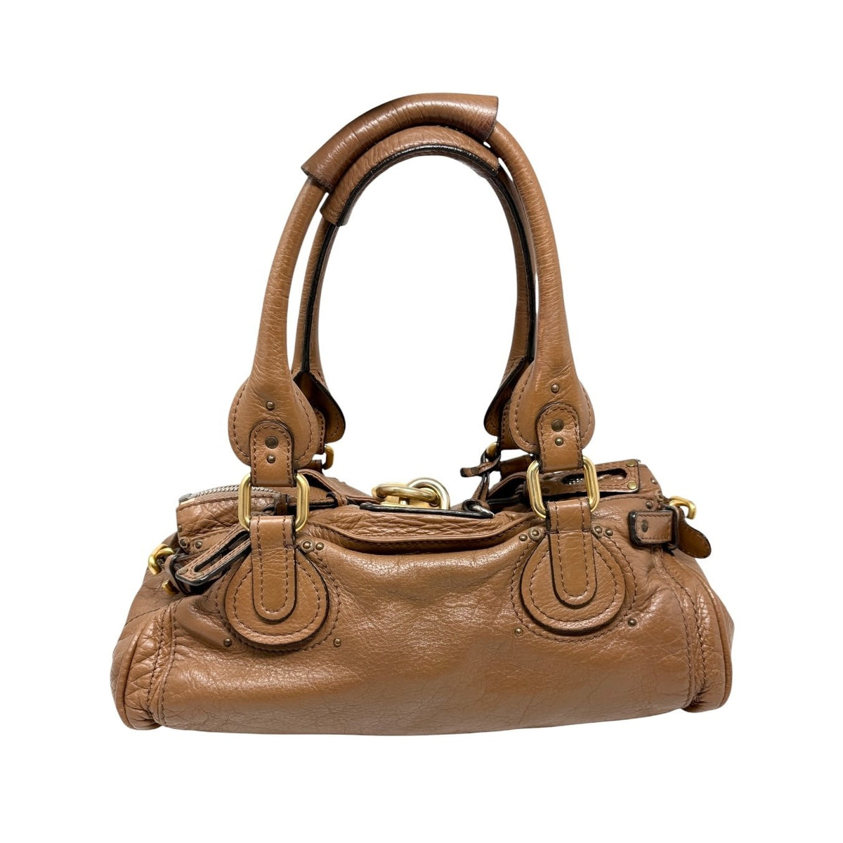 Chloe Vintage Paddington Padlock Key Boston Bag Leather Brown Gold 902319