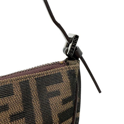 FENDI Vintage Zucca FF Logo Pochette Shoulder Bag Brown Half Moon Zip 902816