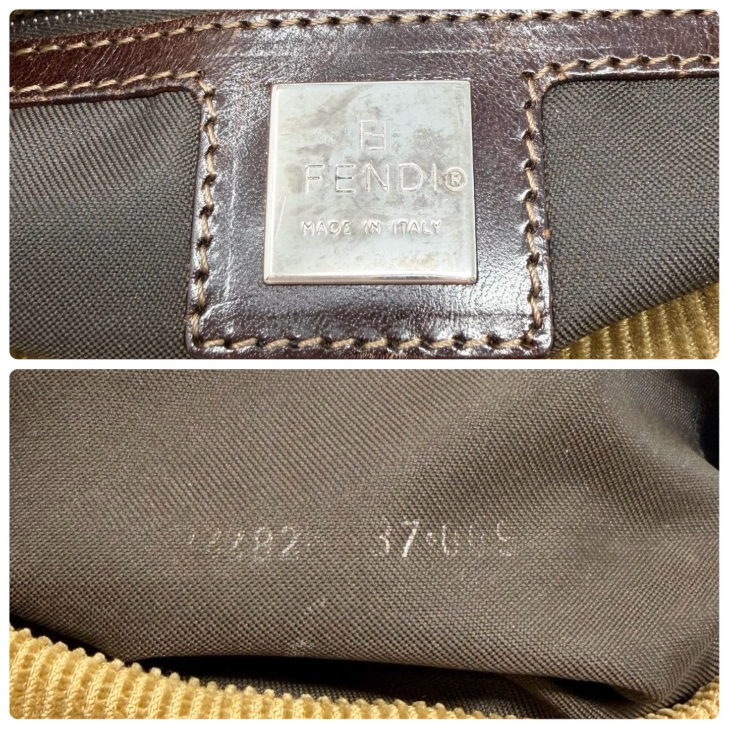FENDI Vintage FF Logo Corduroy Pochette Shoulder Bag Beige Silver Brown 901847