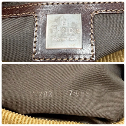 FENDI Vintage FF Logo Corduroy Pochette Shoulder Bag Beige Silver Brown 901847
