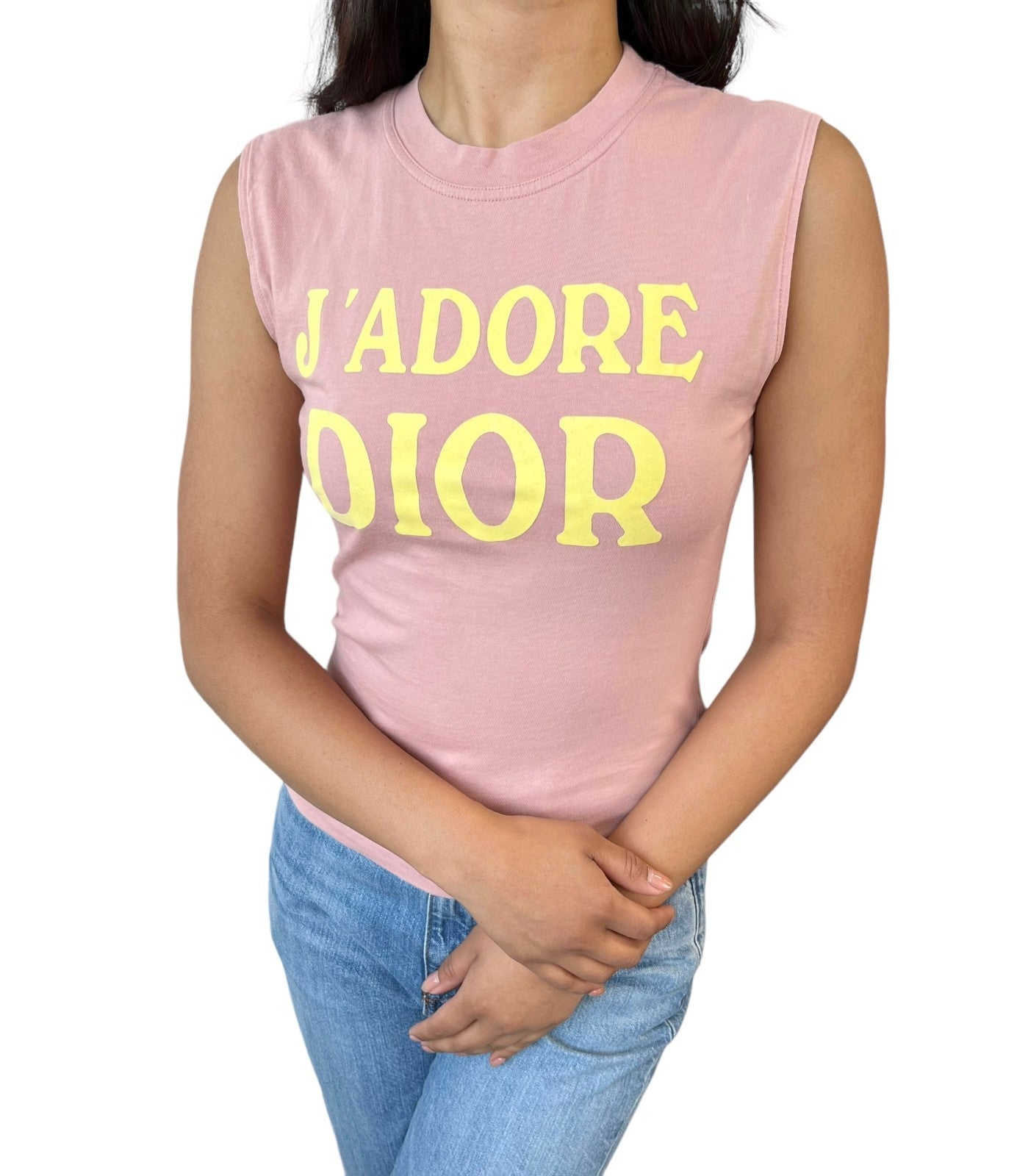 Christian Dior Vintage 2002 J'ADORE Logo Tank Top #36 Pink Yellow Cotton