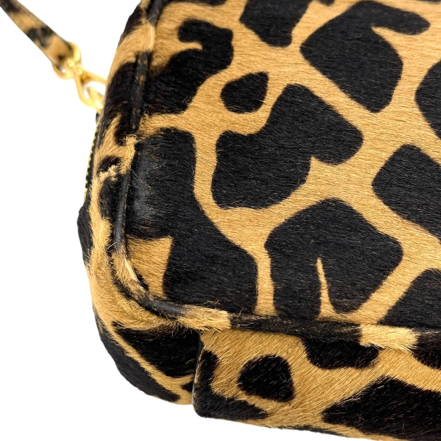 PRADA Vintage Logo Pony Hair Giraffe Crossbody Mini Bag Camel Brown Calf Hair