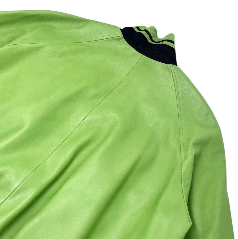 Christian Dior Vintage 2004 Logo Leather Jacket #36 Light Green Lambskin Black