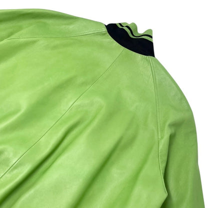 Christian Dior Vintage 2004 Logo Leather Jacket #36 Light Green Lambskin Black